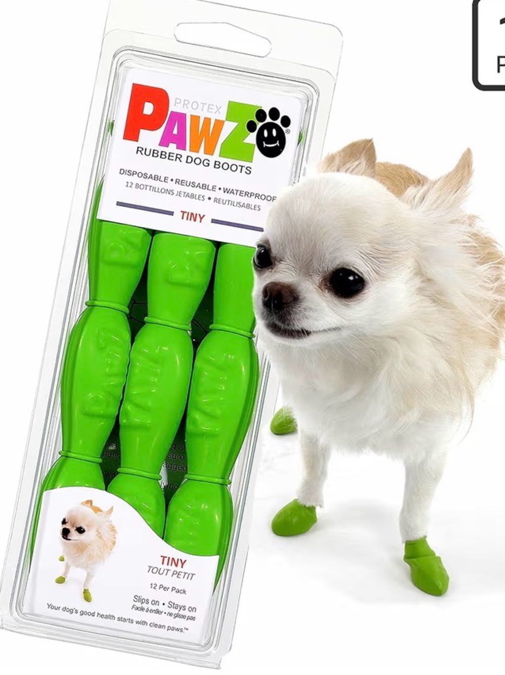 PAWZ Bright Green Tiny Rubber Dog Boots - Pack of 11